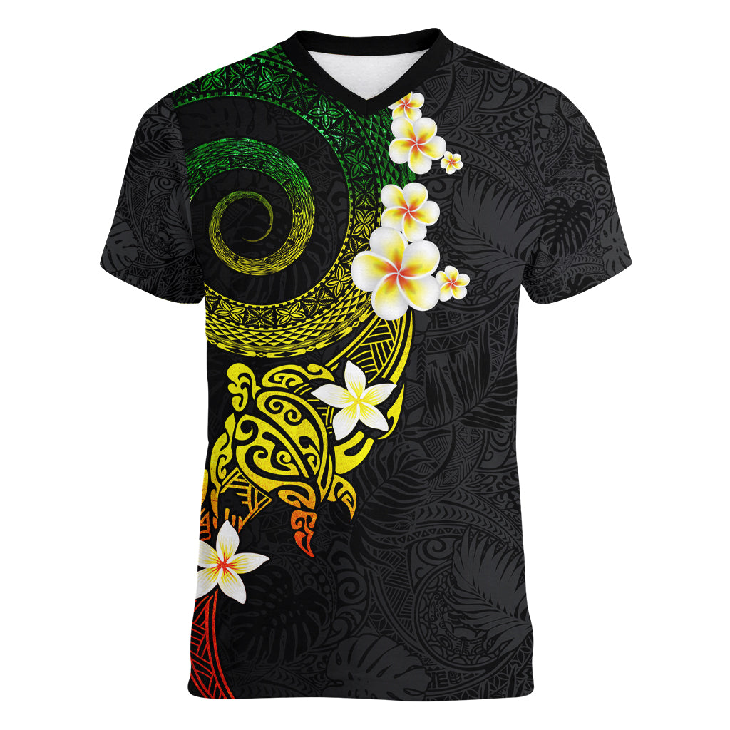 Polynesian Spiral Tribal Tattoo Women V Neck T Shirt Reggae Color
