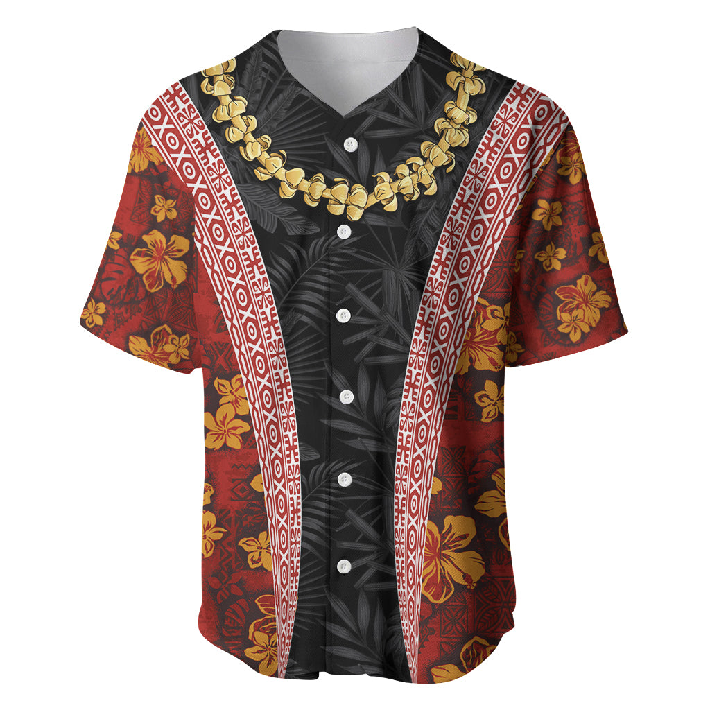 Hawaii Lei and Hibiscus Flowers Tribal Baseball Jersey Patchwork Abstract Vintage