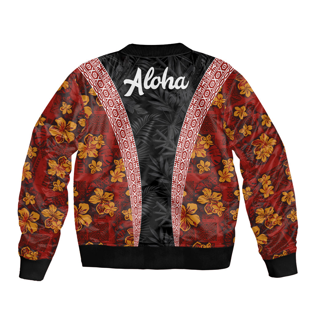 Hawaii Lei and Hibiscus Flowers Tribal Bomber Jacket Patchwork Abstract Vintage LT03 - Polynesian Pride