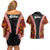 Hawaii Lei and Hibiscus Flowers Tribal Couples Matching Off Shoulder Short Dress and Hawaiian Shirt Patchwork Abstract Vintage