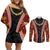 Hawaii Lei and Hibiscus Flowers Tribal Couples Matching Off Shoulder Short Dress and Long Sleeve Button Shirt Patchwork Abstract Vintage