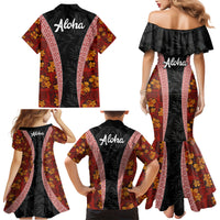 Hawaii Lei and Hibiscus Flowers Tribal Family Matching Mermaid Dress and Hawaiian Shirt Patchwork Abstract Vintage