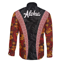 Hawaii Lei and Hibiscus Flowers Tribal Family Matching Off The Shoulder Long Sleeve Dress and Hawaiian Shirt Patchwork Abstract Vintage