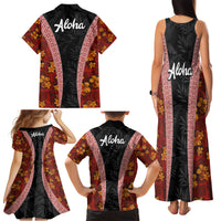 Hawaii Lei and Hibiscus Flowers Tribal Family Matching Tank Maxi Dress and Hawaiian Shirt Patchwork Abstract Vintage