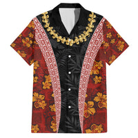 Hawaii Lei and Hibiscus Flowers Tribal Hawaiian Shirt Patchwork Abstract Vintage LT03 Red - Polynesian Pride