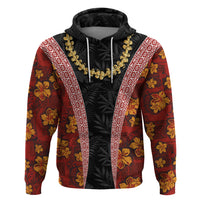 Hawaii Lei and Hibiscus Flowers Tribal Hoodie Patchwork Abstract Vintage