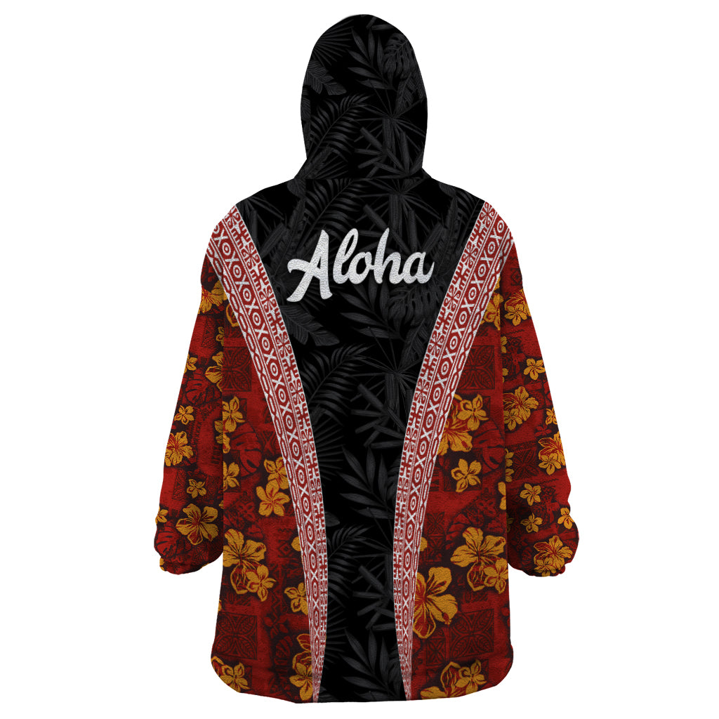 Hawaii Lei and Hibiscus Flowers Tribal Wearable Blanket Hoodie Patchwork Abstract Vintage LT03 - Polynesian Pride