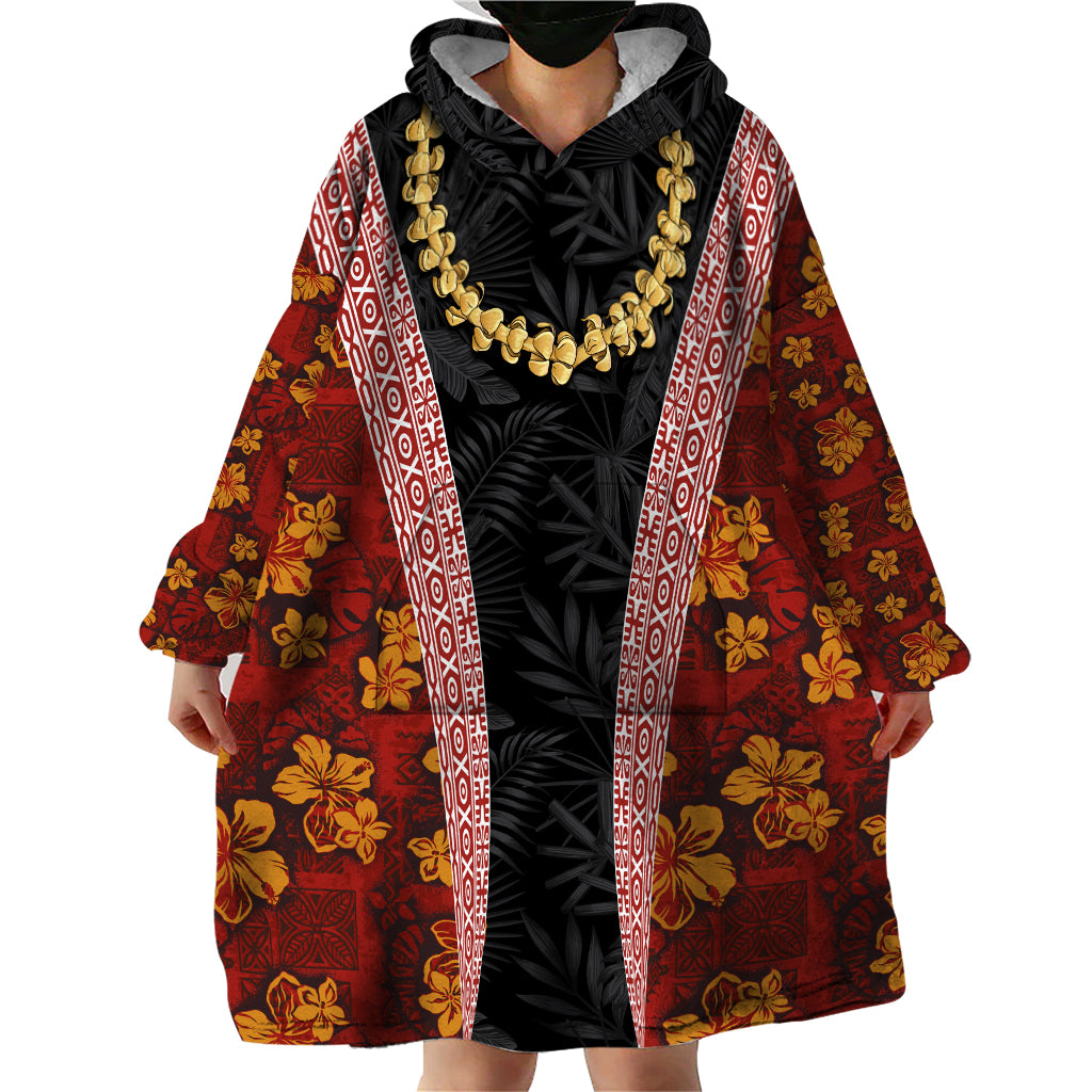 Hawaii Lei and Hibiscus Flowers Tribal Wearable Blanket Hoodie Patchwork Abstract Vintage LT03 - Polynesian Pride