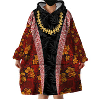 Hawaii Lei and Hibiscus Flowers Tribal Wearable Blanket Hoodie Patchwork Abstract Vintage LT03 - Polynesian Pride