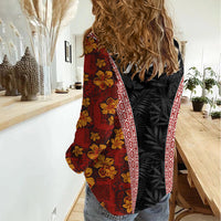 Hawaii Lei and Hibiscus Flowers Tribal Women Casual Shirt Patchwork Abstract Vintage