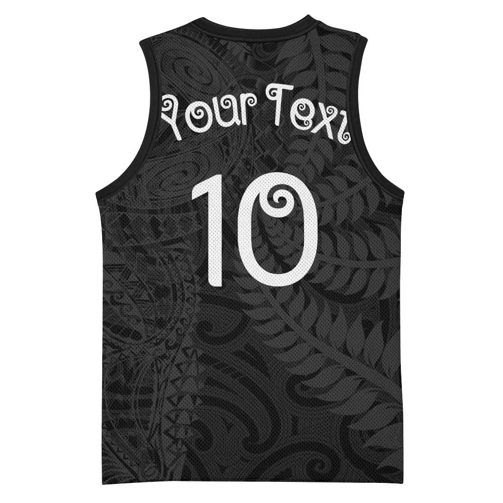 Aotearoa Volleyball Custom Basketball Jersey Silver Ferns and Maori Tribal Black LT03 - Polynesian Pride