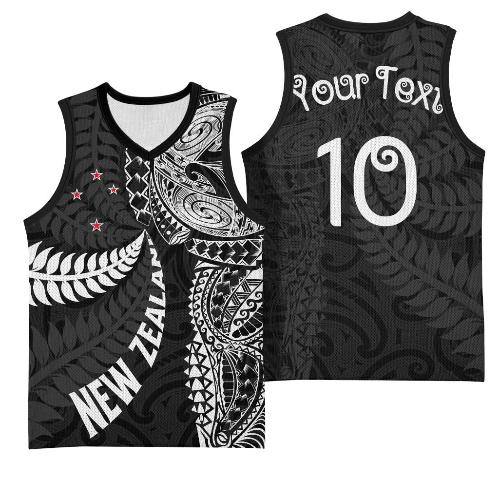 Aotearoa Volleyball Custom Basketball Jersey Silver Ferns and Maori Tribal Black LT03 - Polynesian Pride