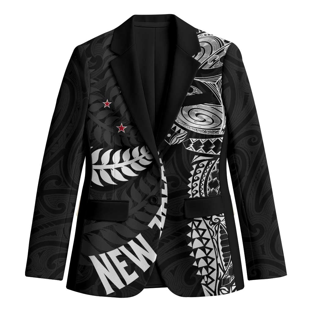 Aotearoa Volleyball Custom Blazer Silver Ferns and Maori Tribal Black LT03 Unisex Black - Polynesian Pride