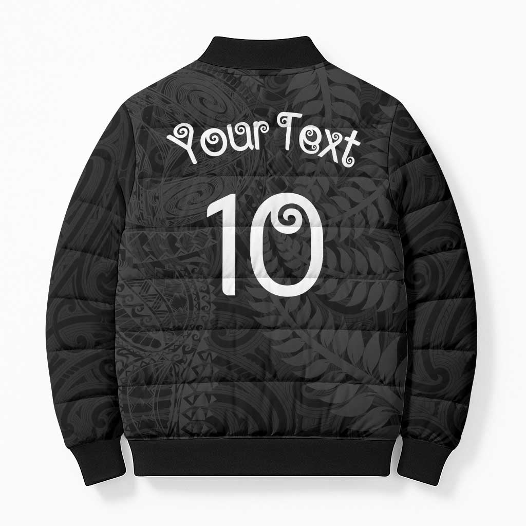 Aotearoa Volleyball Custom Bomber Puffer Jacket Silver Ferns and Maori Tribal Black LT03 - Polynesian Pride