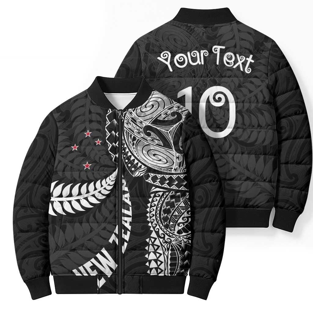 Aotearoa Volleyball Custom Bomber Puffer Jacket Silver Ferns and Maori Tribal Black LT03 - Polynesian Pride