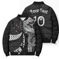 Aotearoa Volleyball Custom Bomber Puffer Jacket Silver Ferns and Maori Tribal Black LT03 - Polynesian Pride