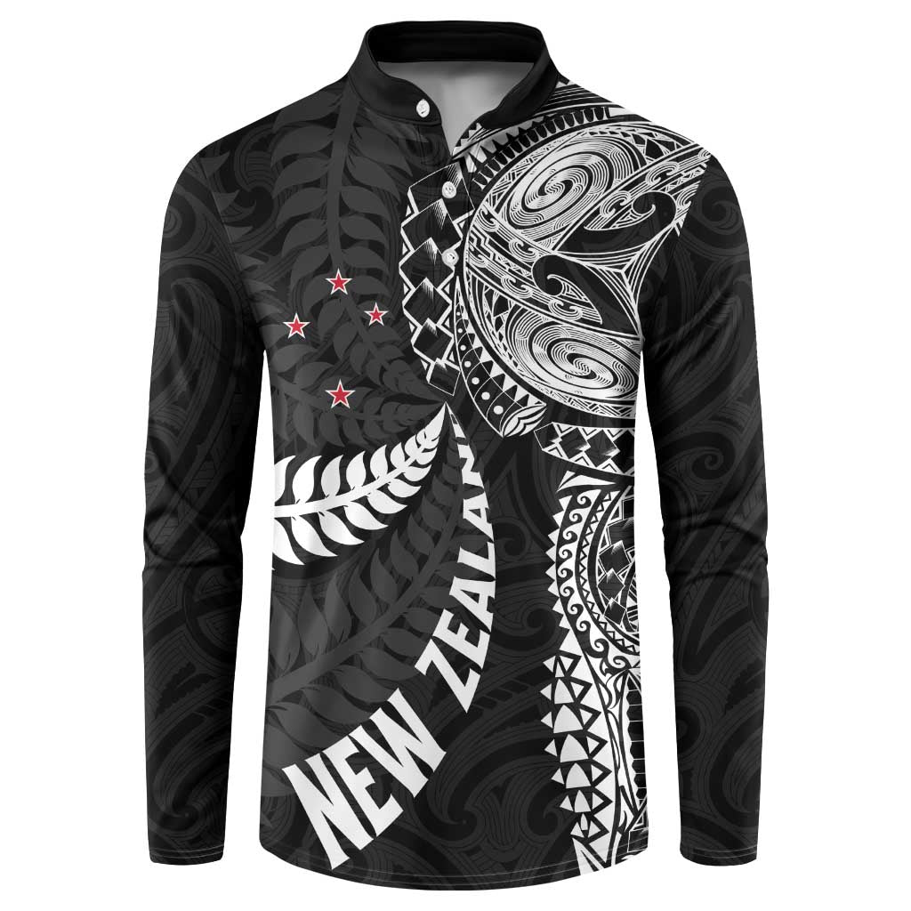 Aotearoa Volleyball Custom Button Sweatshirt Silver Ferns and Maori Tribal Black LT03 Black - Polynesian Pride