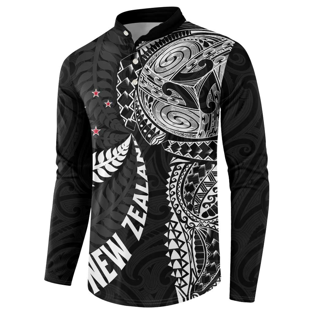Aotearoa Volleyball Custom Button Sweatshirt Silver Ferns and Maori Tribal Black LT03 - Polynesian Pride