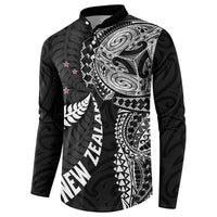 Aotearoa Volleyball Custom Button Sweatshirt Silver Ferns and Maori Tribal Black LT03 - Polynesian Pride