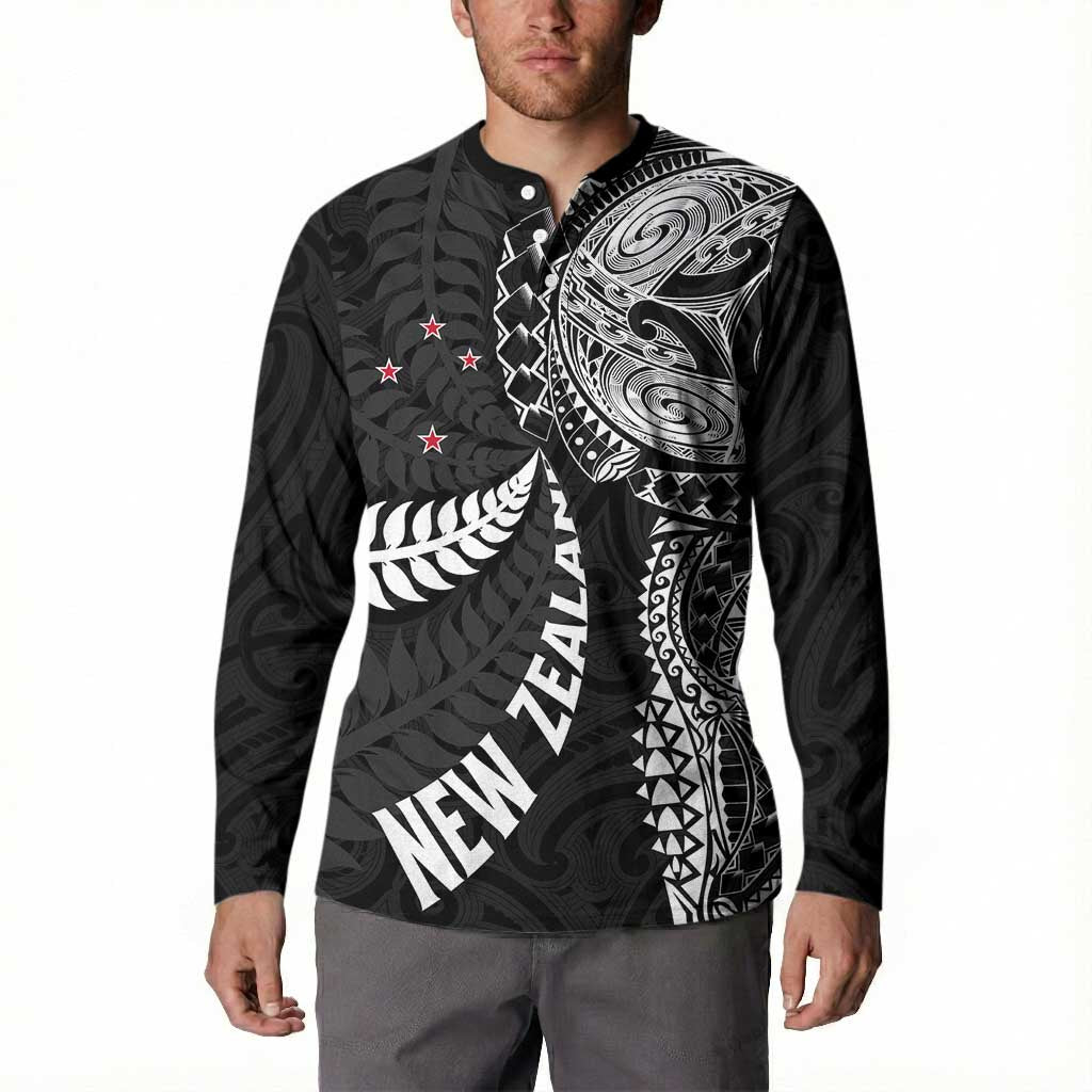 Aotearoa Volleyball Custom Button Sweatshirt Silver Ferns and Maori Tribal Black LT03 - Polynesian Pride