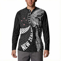 Aotearoa Volleyball Custom Button Sweatshirt Silver Ferns and Maori Tribal Black LT03 - Polynesian Pride