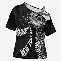Aotearoa Volleyball Custom Cross Shoulder Shirt Silver Ferns and Maori Tribal Black LT03 Female Black - Polynesian Pride