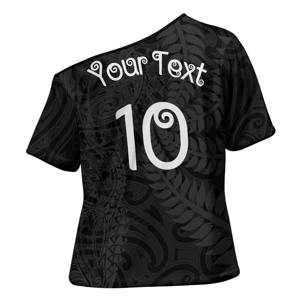 Aotearoa Volleyball Custom Cross Shoulder Shirt Silver Ferns and Maori Tribal Black LT03 - Polynesian Pride