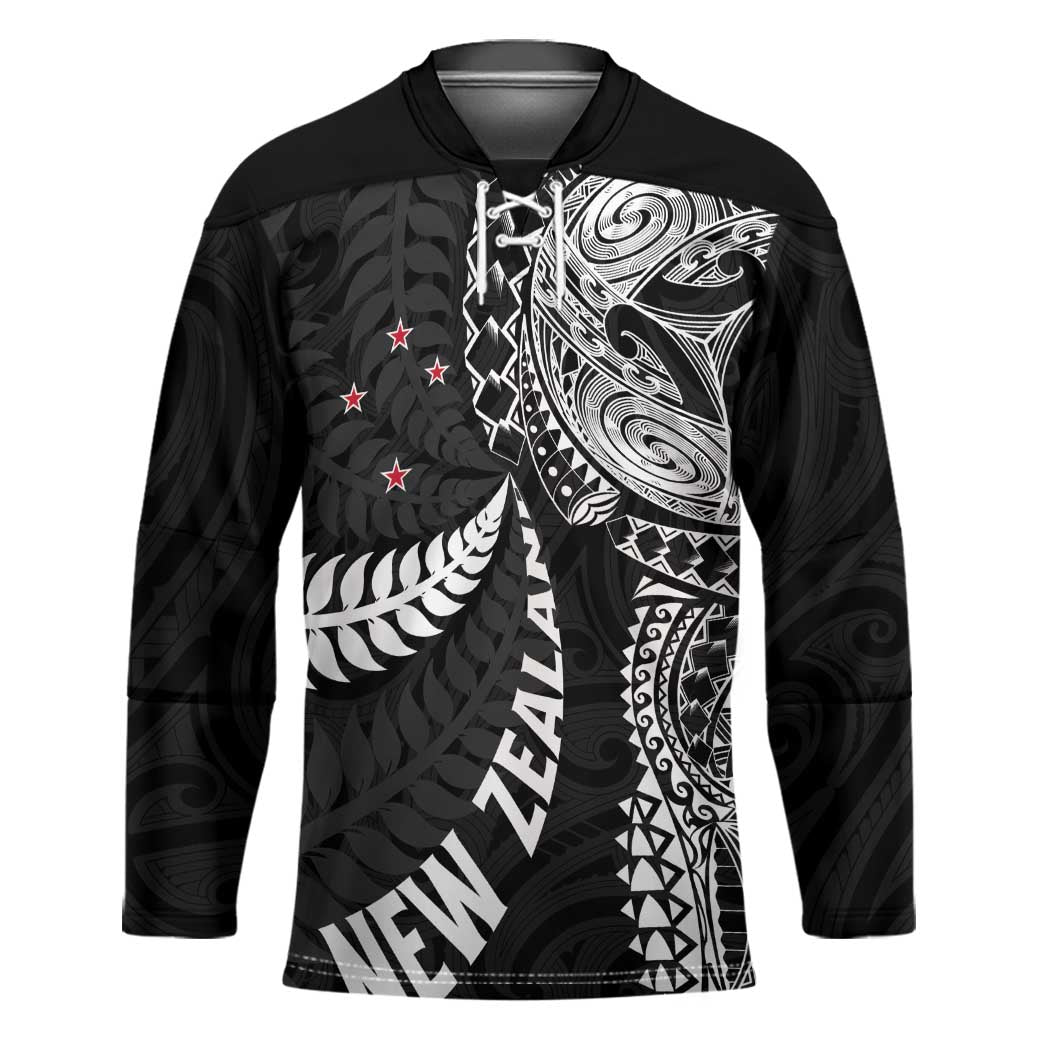 Aotearoa Volleyball Custom Hockey Jersey Silver Ferns and Maori Tribal Black LT03 Unisex Black - Polynesian Pride