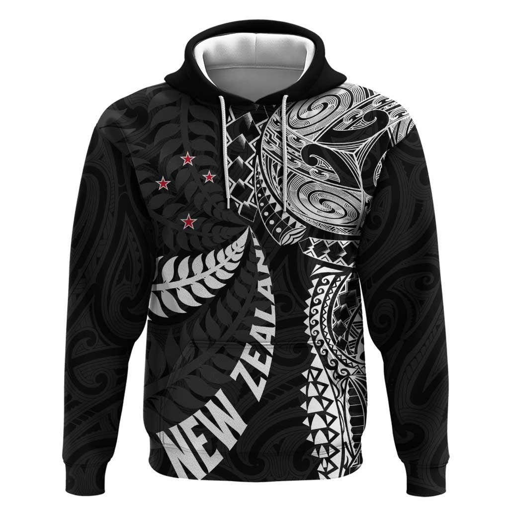 Aotearoa Volleyball Custom Hoodie Silver Ferns and Maori Tribal Black LT03 Pullover Hoodie Black - Polynesian Pride
