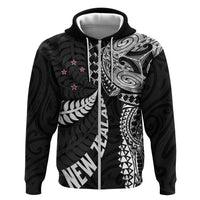 Aotearoa Volleyball Custom Hoodie Silver Ferns and Maori Tribal Black LT03 Zip Hoodie Black - Polynesian Pride