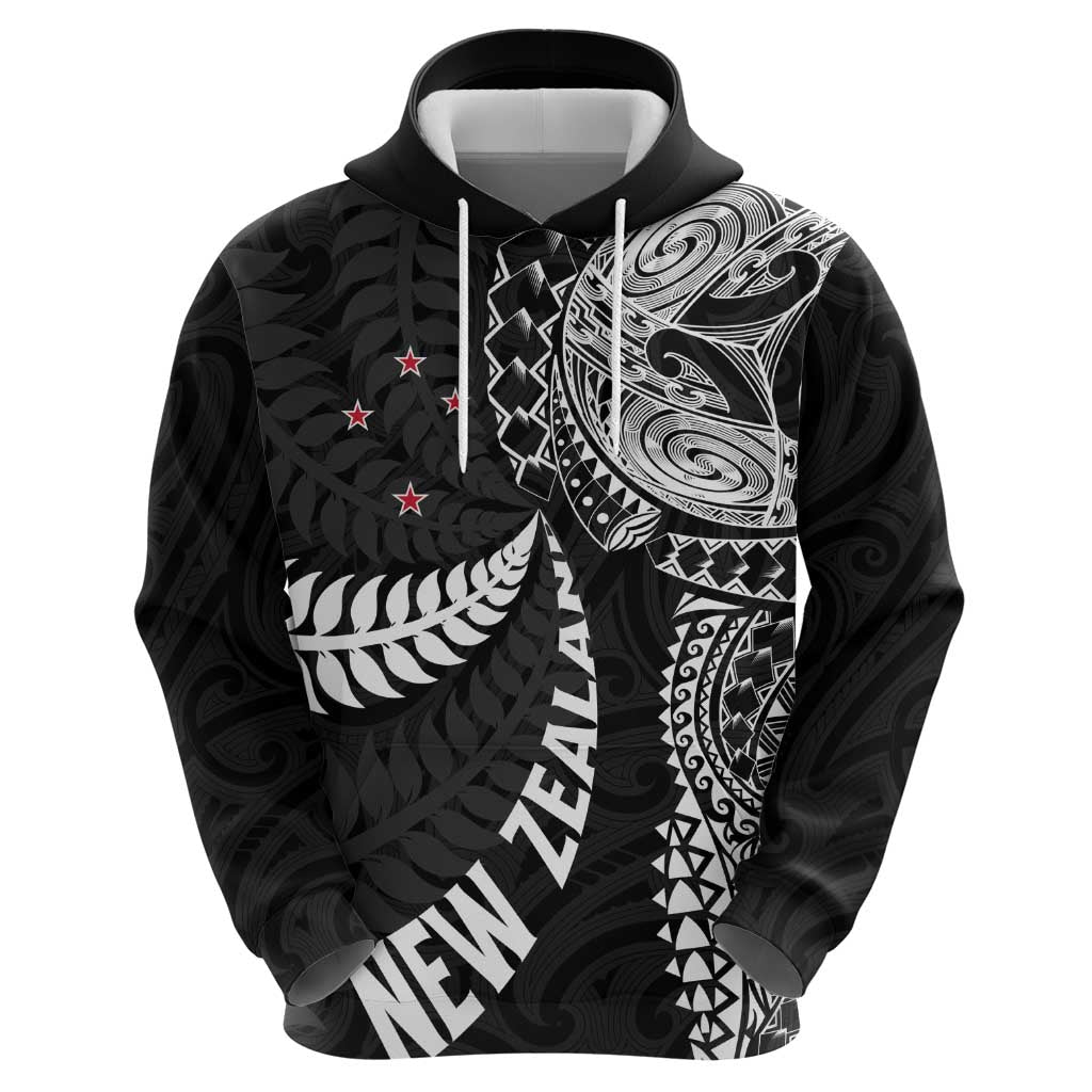 Aotearoa Volleyball Custom Hoodie Silver Ferns and Maori Tribal Black LT03 - Polynesian Pride