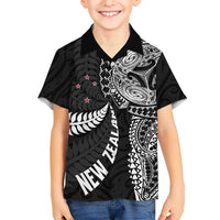 Aotearoa Volleyball Custom Kid Hawaiian Shirt Silver Ferns and Maori Tribal Black