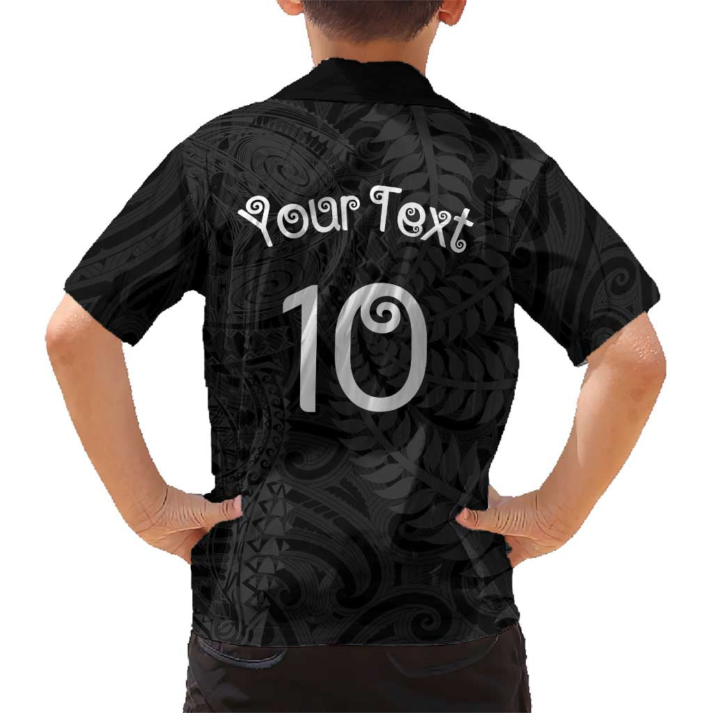 Aotearoa Volleyball Custom Kid Hawaiian Shirt Silver Ferns and Maori Tribal Black
