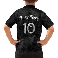 Aotearoa Volleyball Custom Kid Hawaiian Shirt Silver Ferns and Maori Tribal Black
