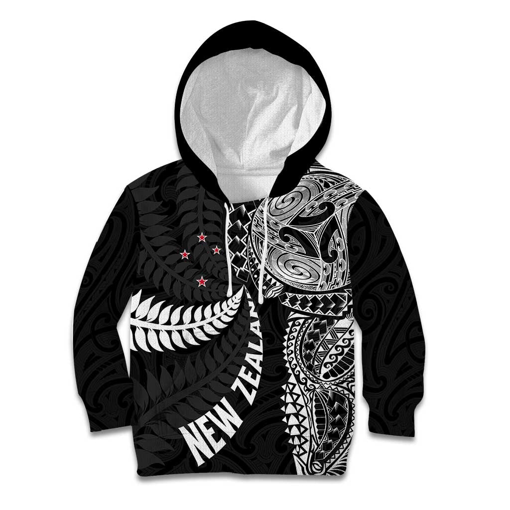 Aotearoa Volleyball Custom Kid Hoodie Silver Ferns and Maori Tribal Black
