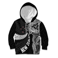 Aotearoa Volleyball Custom Kid Hoodie Silver Ferns and Maori Tribal Black