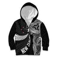 Aotearoa Volleyball Custom Kid Hoodie Silver Ferns and Maori Tribal Black