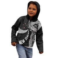 Aotearoa Volleyball Custom Kid Hoodie Silver Ferns and Maori Tribal Black