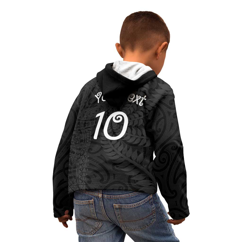 Aotearoa Volleyball Custom Kid Hoodie Silver Ferns and Maori Tribal Black