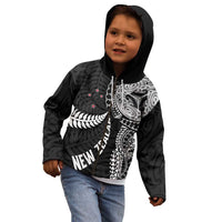 Aotearoa Volleyball Custom Kid Hoodie Silver Ferns and Maori Tribal Black