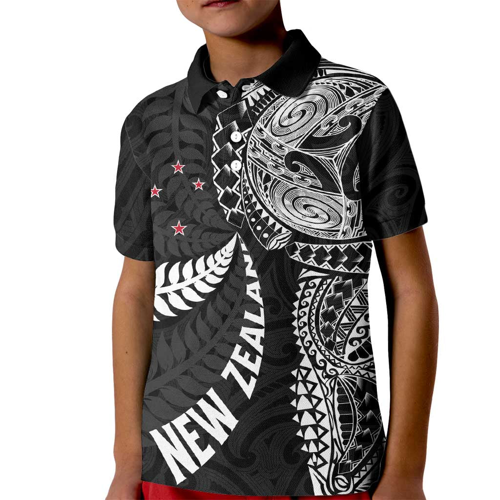 Aotearoa Volleyball Custom Kid Polo Shirt Silver Ferns and Maori Tribal Black LT03 Kid Black - Polynesian Pride