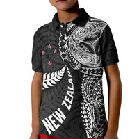 Aotearoa Volleyball Custom Kid Polo Shirt Silver Ferns and Maori Tribal Black LT03 Kid Black - Polynesian Pride