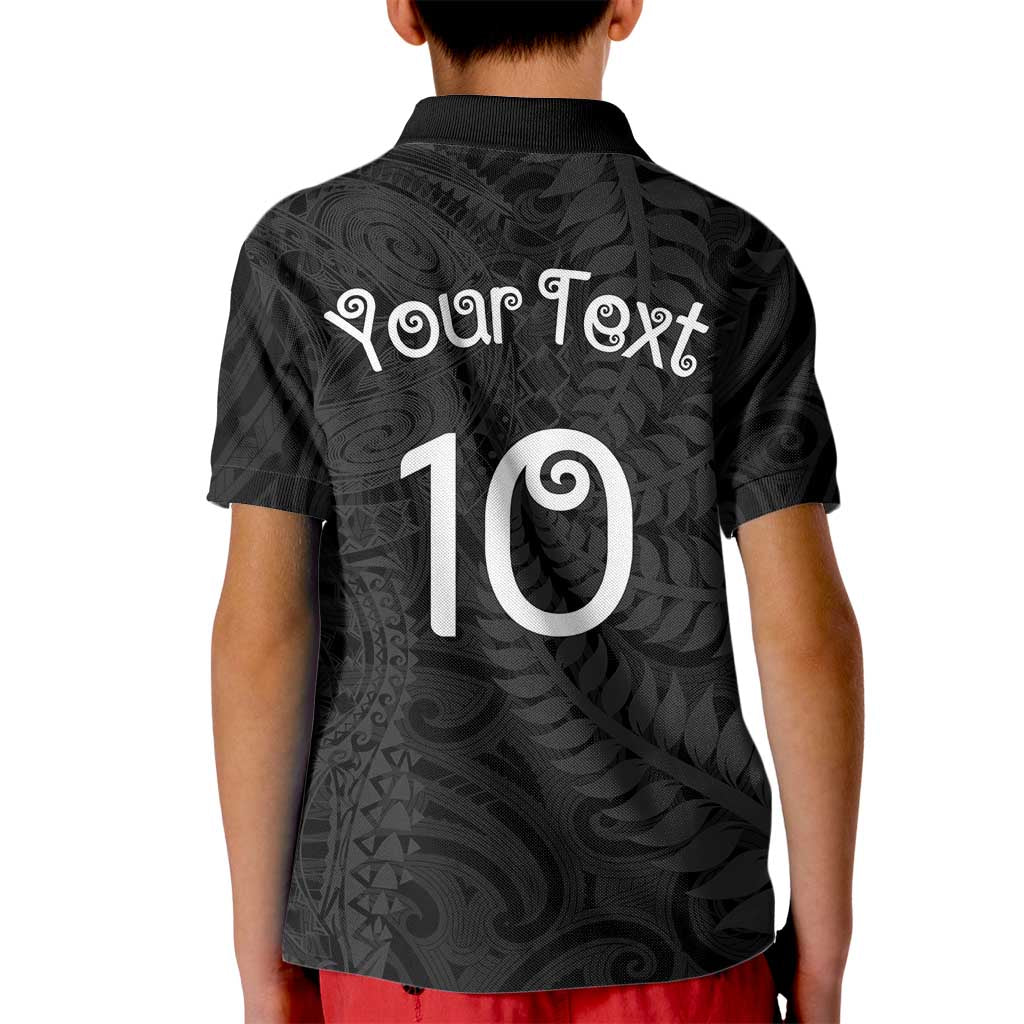Aotearoa Volleyball Custom Kid Polo Shirt Silver Ferns and Maori Tribal Black LT03 - Polynesian Pride
