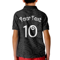 Aotearoa Volleyball Custom Kid Polo Shirt Silver Ferns and Maori Tribal Black LT03 - Polynesian Pride