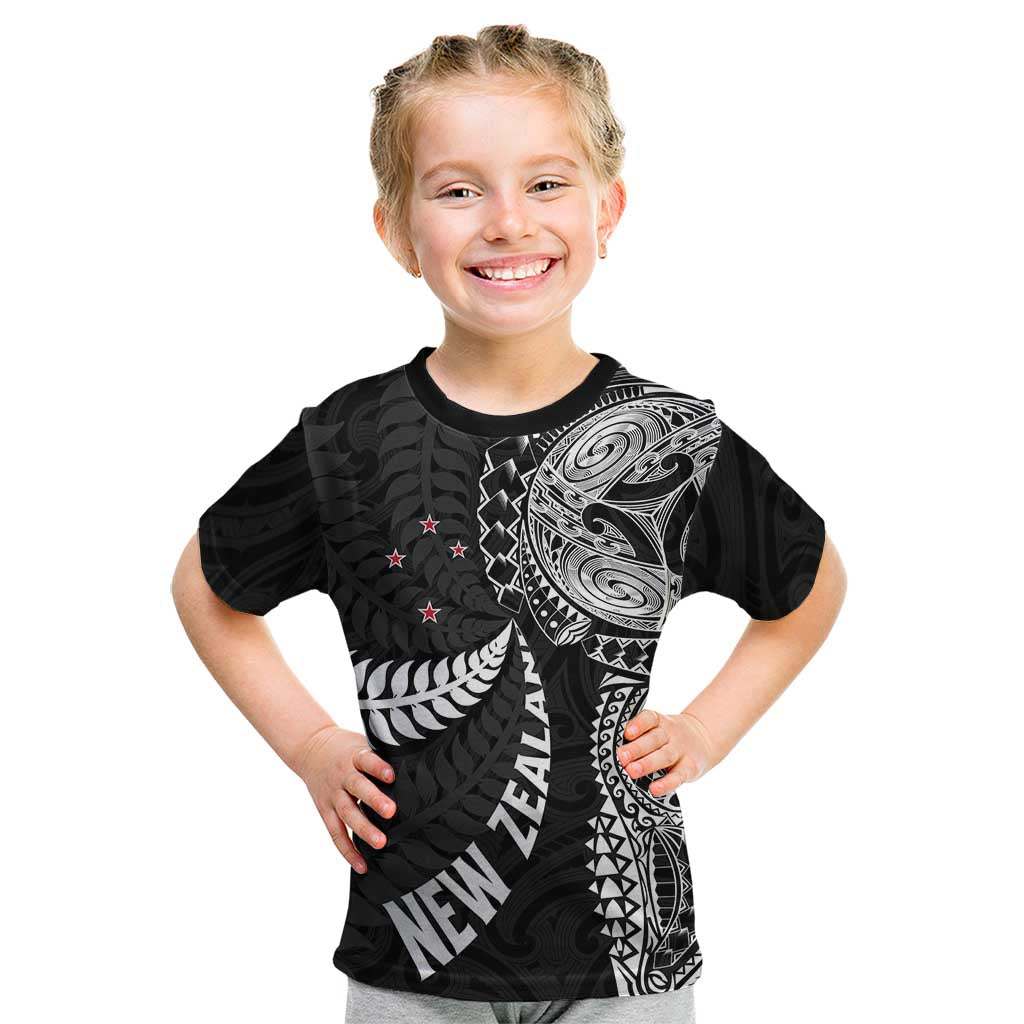 Aotearoa Volleyball Custom Kid T Shirt Silver Ferns and Maori Tribal Black LT03 Black - Polynesian Pride