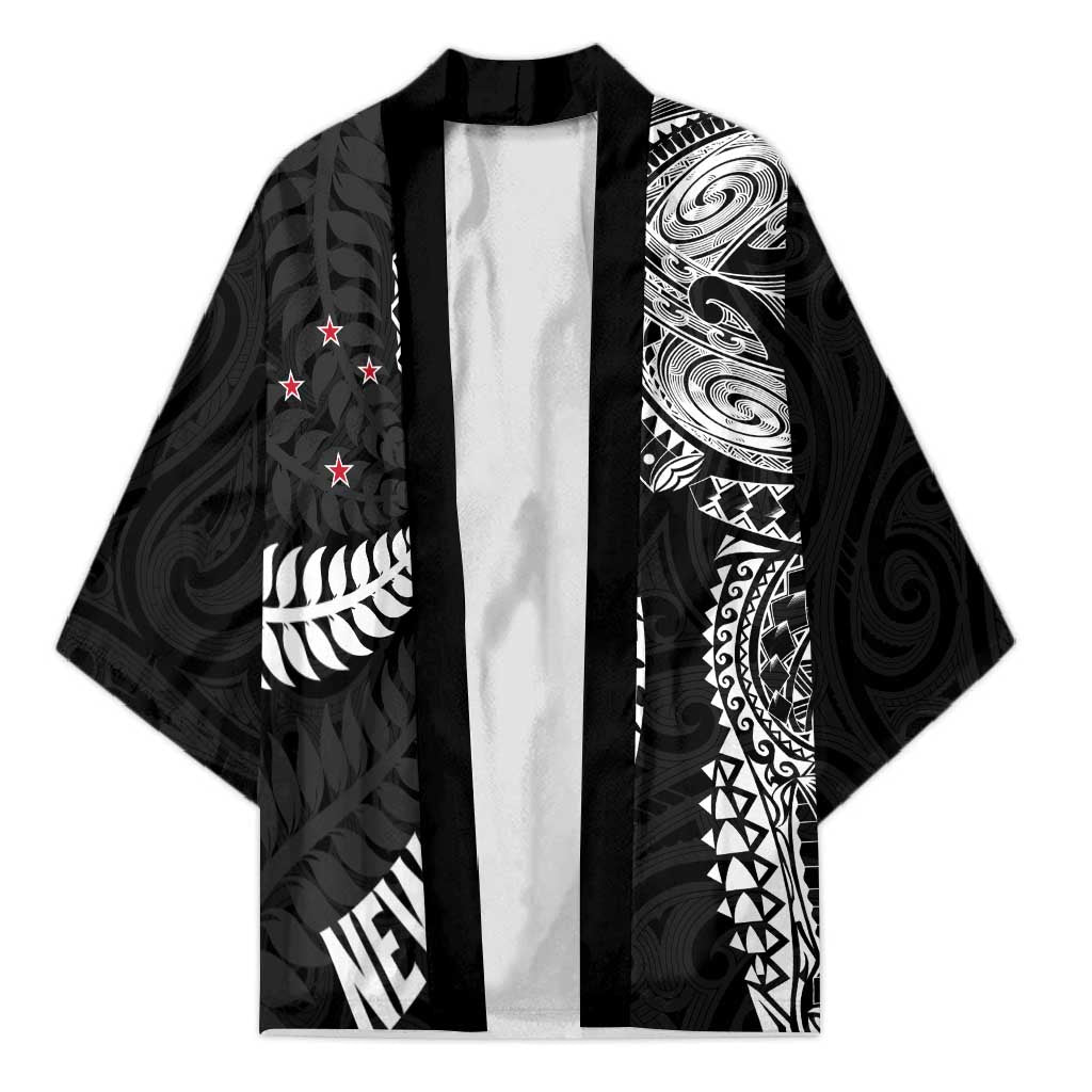 Aotearoa Volleyball Custom Kimono Silver Ferns and Maori Tribal Black LT03 Unisex Black - Polynesian Pride