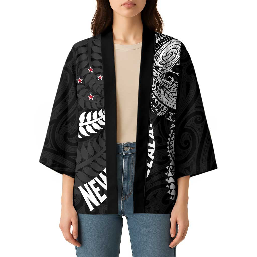 Aotearoa Volleyball Custom Kimono Silver Ferns and Maori Tribal Black LT03 - Polynesian Pride