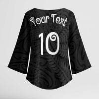 Aotearoa Volleyball Custom Kimono Sleeve Blouse Silver Ferns and Maori Tribal Black LT03 - Polynesian Pride