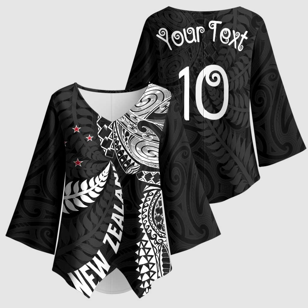 Aotearoa Volleyball Custom Kimono Sleeve Blouse Silver Ferns and Maori Tribal Black LT03 - Polynesian Pride