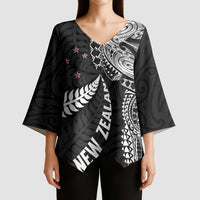 Aotearoa Volleyball Custom Kimono Sleeve Blouse Silver Ferns and Maori Tribal Black LT03 - Polynesian Pride